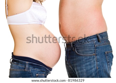 Man and pregnant woman bellies