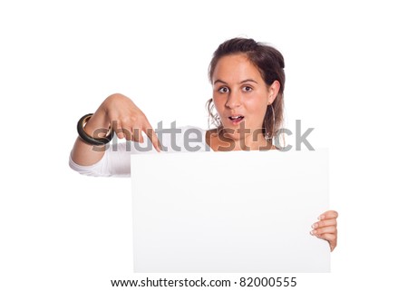 Young Girl with Blank Billboard on White