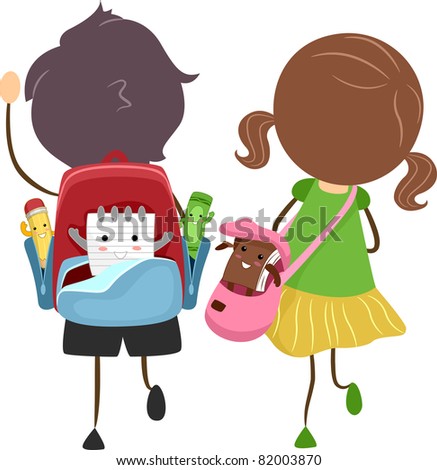 Illustration of School Bags with Animated Items