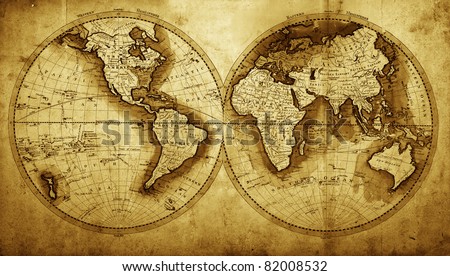Antique map of the world (circa 1711 year) Royalty-Free Stock Photo #82008532