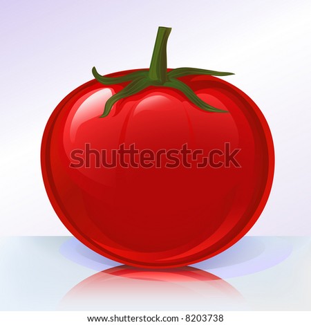 Fresh tomato on reflecting surface (other fruits & vegetables are in my gallery)