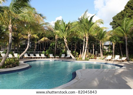 Upscale swimming pool in the Florida Keys Royalty-Free Stock Photo #82045843