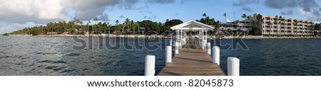 Panorama view of the Florida Keys and fishing pier in Islamorada Royalty-Free Stock Photo #82045873