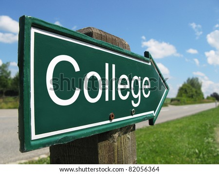 College signpost along a rural road