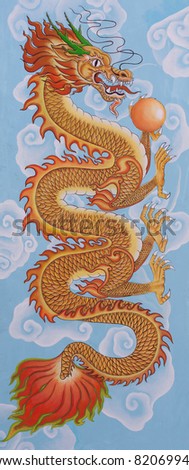 Tradition Chinese dragon painting on Chinese temple wall