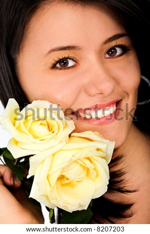 Beautiful fashion woman portrait smiling over a white background