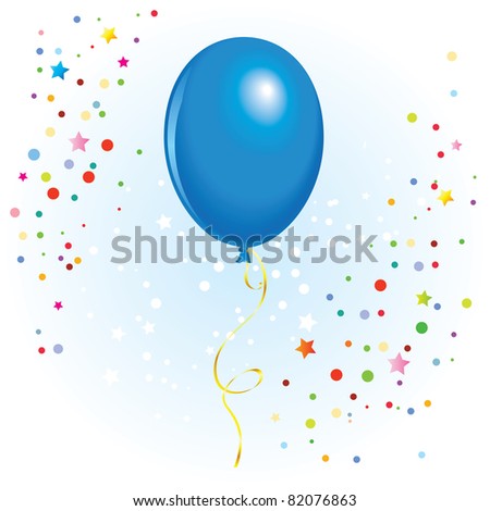 Raster version. Blue balloon with dangling curly ribbon in  format