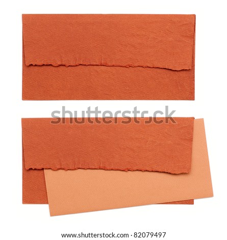 orange envelope by hand on a white background