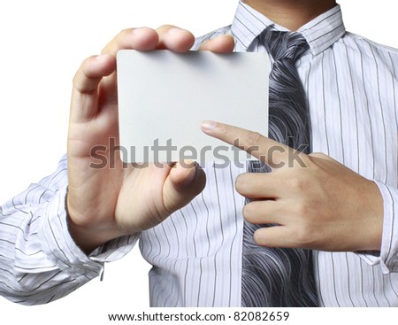 Business man handing a blank business card