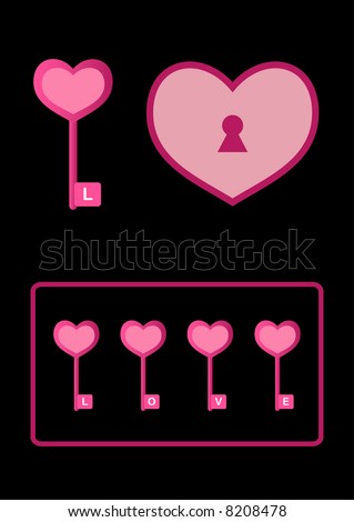 Key To My Heart - Four keys spelling the word LOVE. The lucky key will unlock the heart!