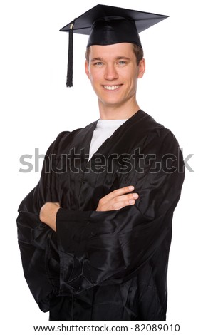 Full isolated studio picture from a young graduation man