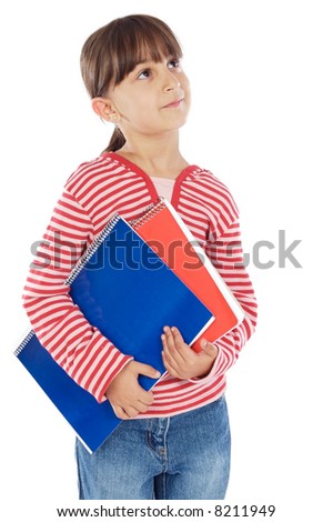 adorable girl studying a over white background