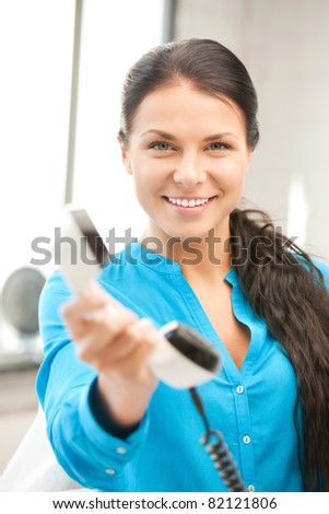 bright picture of happy woman with phone