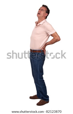 Full Length Portrait of Middle Age Man with Back Pain wearing Casual Clothes Royalty-Free Stock Photo #82123870