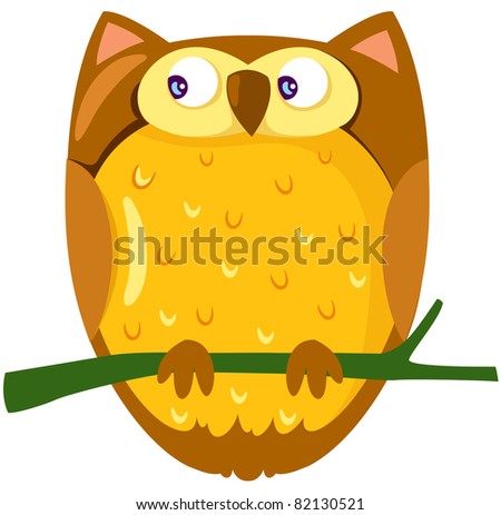 illustration of isolated owl  sitting on a branch