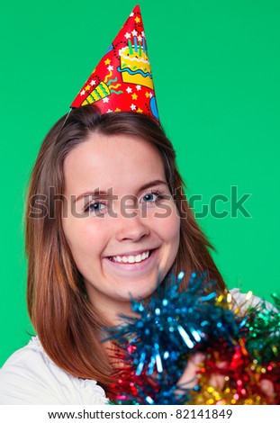 cute young girl with christmas garlands