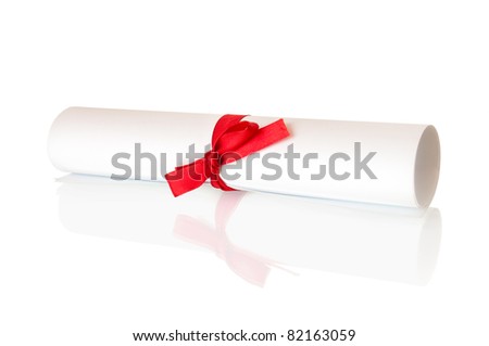 roll white paper with red ribbon and bow