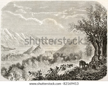 Old view of Gradina, Bosnia-Herzegovina. Created by Grandsire after Lejean, published on Le Tour du Monde, Paris, 1860