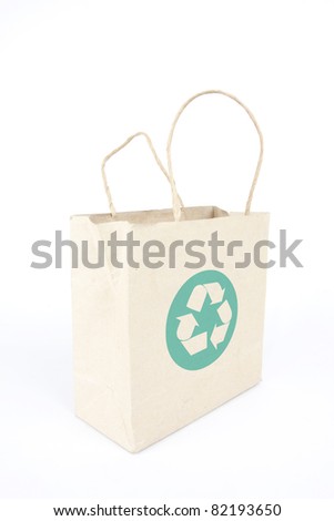 reuse paper bag, brown paper bag with recycle signage on.