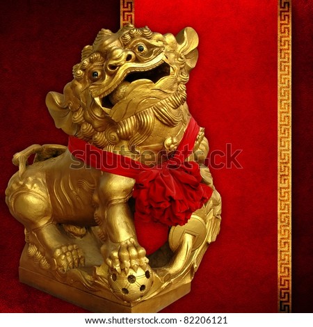 Golden lion statue on vintage background