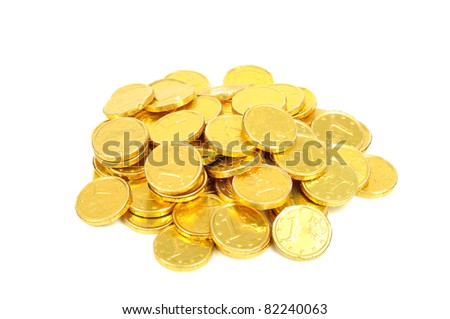 Gold coins of one euro, isolated on white
