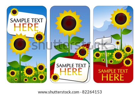 three abstract summer bannes with sunflower