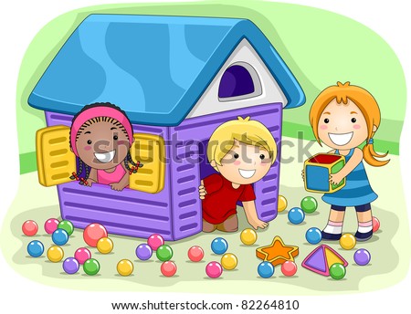 Illustration of Kids Playing in a Playhouse