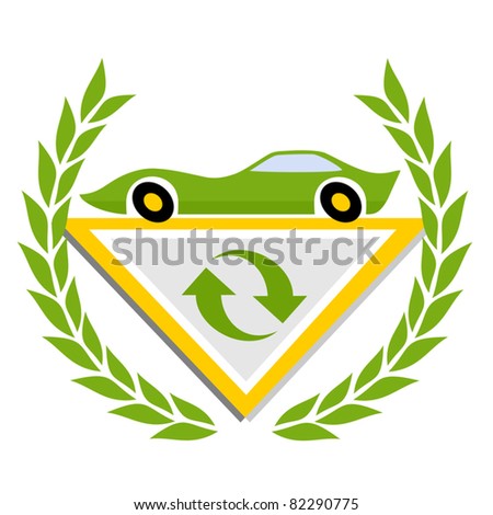 Emblem of green car and recycling symbol