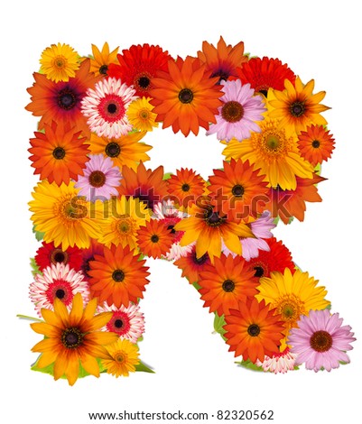 Flower alphabet isolated on white. Letter R