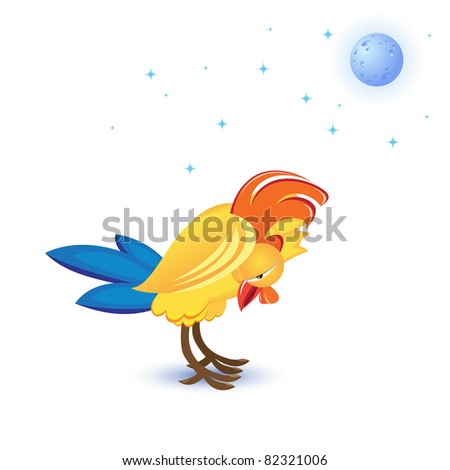 Raster version. Cartoon sleeping cock. Illustration on white background