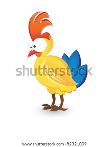 Raster version. Surprised bright cock. Illustration on white background
