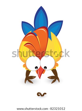 Raster version. Cartoon cock with the worm. Illustration on white background