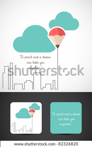 Conceptual logo identity illustration of the famous saying 'a pencil and a dream can take you anywhere', Vector EPS10.