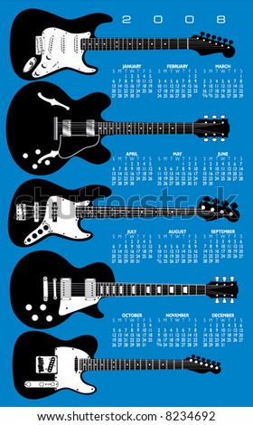 Music, Guitar Calendar for 2008. With Space reserved for logo.