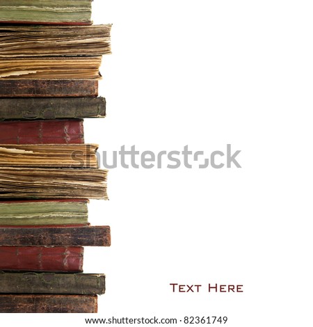 Three old books on white background