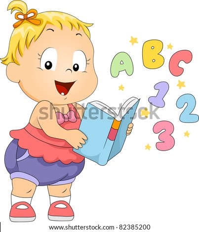Illustration of a Toddler Reading a Book