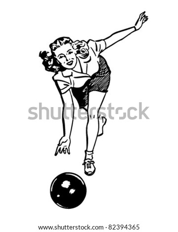 Woman Bowling - Retro Clipart Illustration