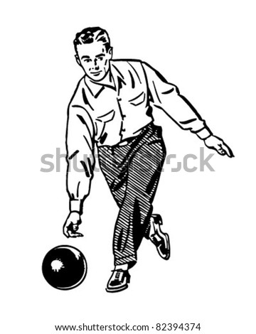 Man Bowling 2 - Retro Clipart Illustration