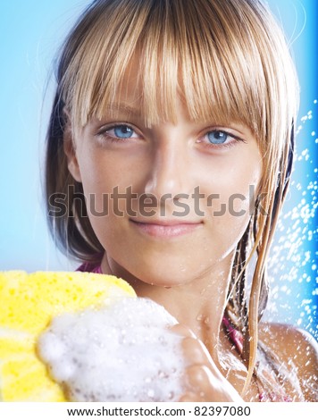 Teenage Girl Taking a Shower.Washing Hair