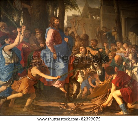 Jesus entry into Jerusalem - Paris - St-Germain-des-Pres church Royalty-Free Stock Photo #82399075