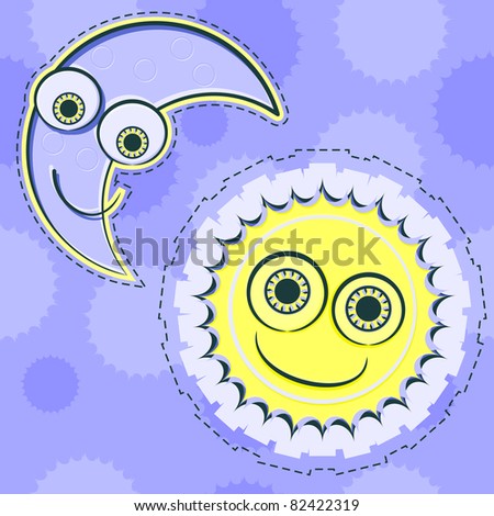 This illustration of the Sun and moon cartoon style