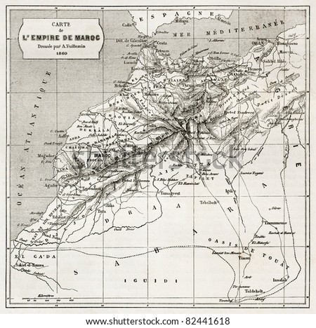 Morocco old map.  Created by Erhard and Bonaparte, published on Le Tour du Monde, Paris, 1860