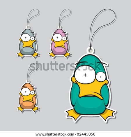 Set of tags with funny duck.Vector illustration.