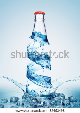 Bottle with pure water and splash around it