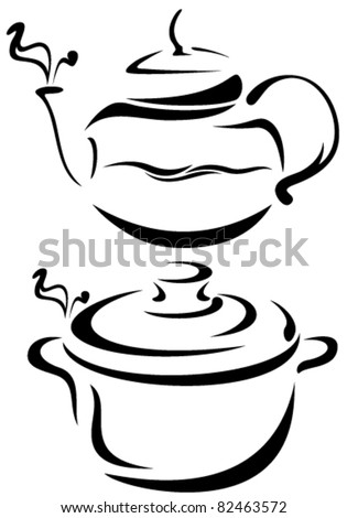 teapot and saucepan vector