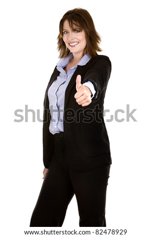 pretty brunette wearing business outfit on white background