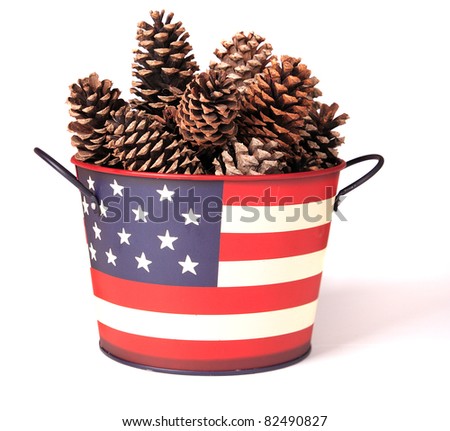 Buckets decorated with American flags