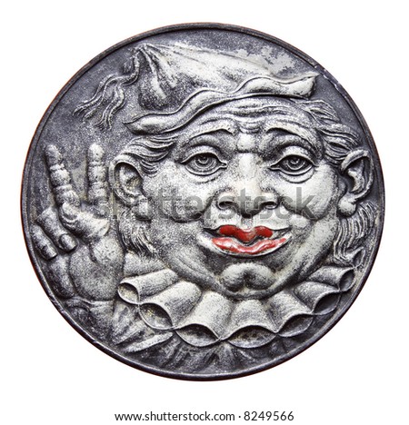 Medal with clown and victory fingers sign