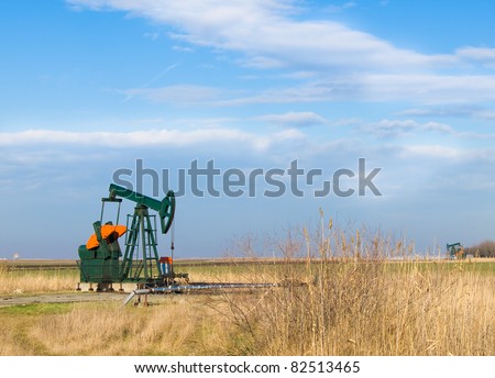 An oil well with the pump jack in action