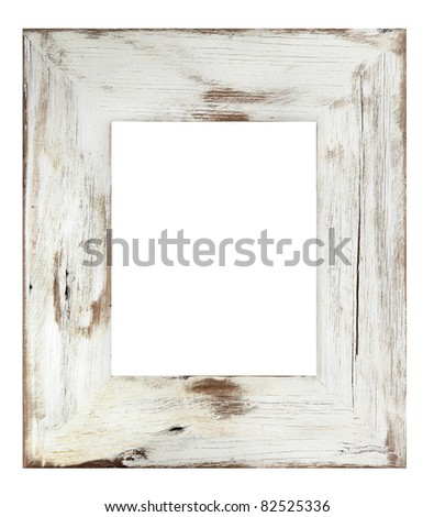 Distressed white painted picture frame.  Weathered white timber. Royalty-Free Stock Photo #82525336